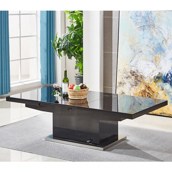 Elgin Convertible Black Gloss Dining Table 6 Gia Black Chairs