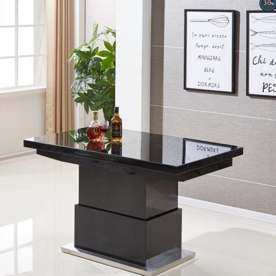 Elgin Convertible Black Gloss Dining Table 6 Gia Black Chairs
