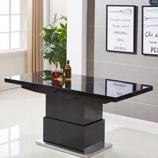 Elgin Convertible Black Gloss Dining Table 6 Gia Black Chairs