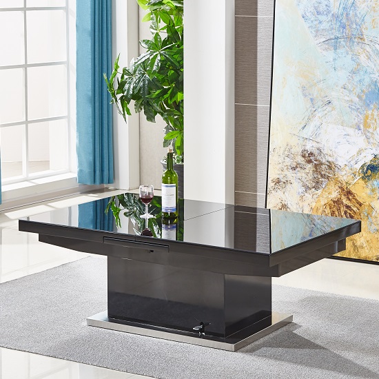 Elgin Convertible Black Gloss Dining Table 6 Gia Black Chairs