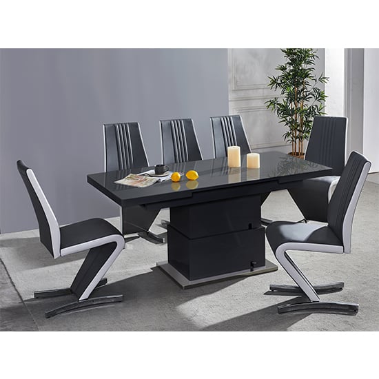 Photo of Elgin convertible black gloss dining table 6 gia black chairs