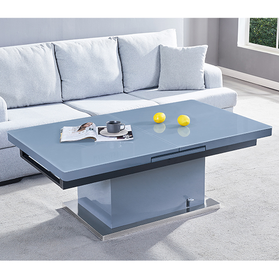 Elgin Convertible Grey Gloss Dining Table 6 Petra Grey Chairs