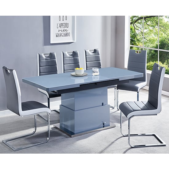 Product photograph of Elgin Convertible Grey Gloss Dining Table 6 Petra Grey Chairs from Furniture in Fashion