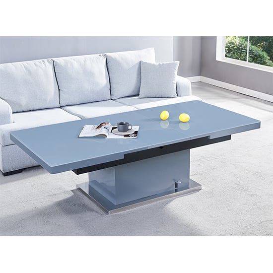 Elgin Convertible Grey Gloss Dining Table 6 Gia Grey White Chairs