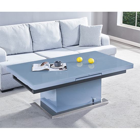 Elgin Convertible Grey Gloss Dining Table 6 Gia Grey White Chairs
