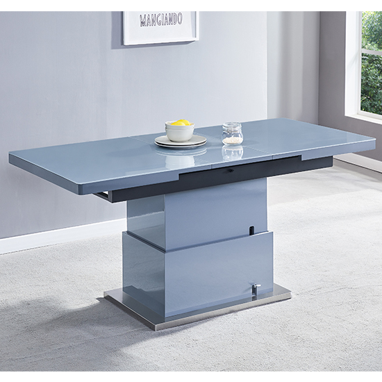 Elgin Convertible Grey Gloss Dining Table 6 Gia Grey White Chairs