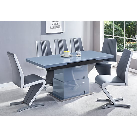 Product photograph of Elgin Convertible Grey Gloss Dining Table 6 Gia Grey Chairs from Furniture in Fashion