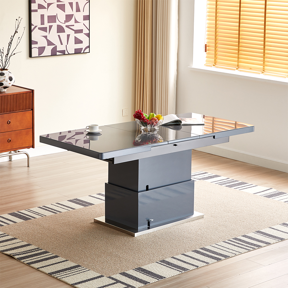 Elgin Convertible Grey Gloss Dining Table 6 Symphony Grey Chairs