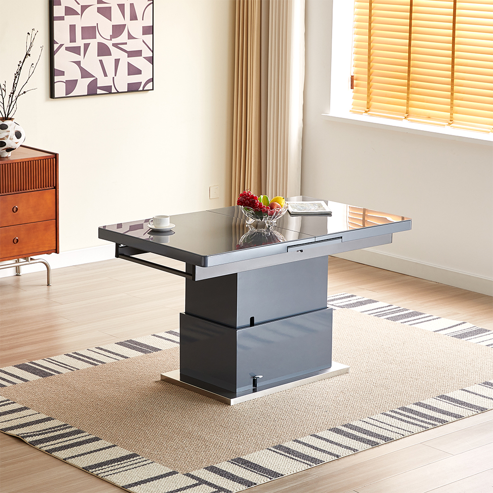 Elgin Convertible Grey Gloss Dining Table 6 Symphony Grey Chairs