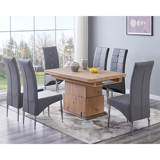 Elgin Convertible Sonoma Oak Dining Table 6 Vesta Grey Chairs_2