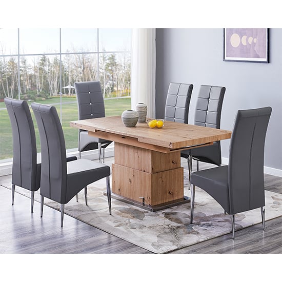 View Elgin convertible sonoma oak dining table 6 vesta grey chairs