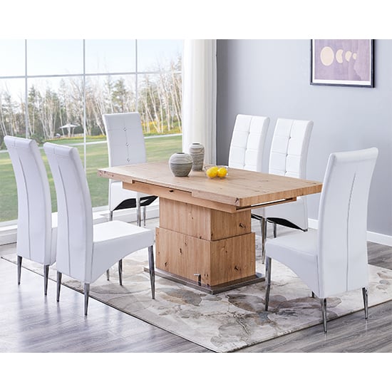 Product photograph of Elgin Convertible Sonoma Oak Dining Table 6 Vesta White Chairs from Furniture in Fashion