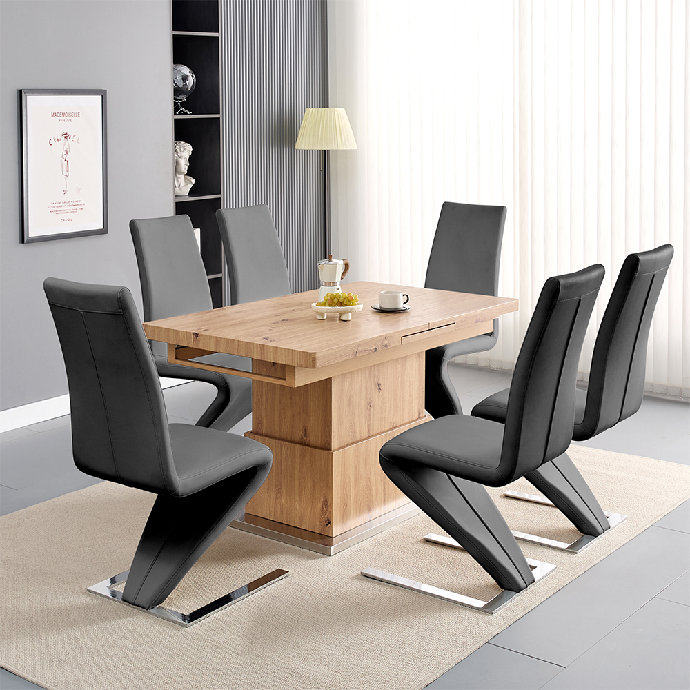 Elgin Convertible Sonoma Oak Dining Table 6 Demi Grey Chairs