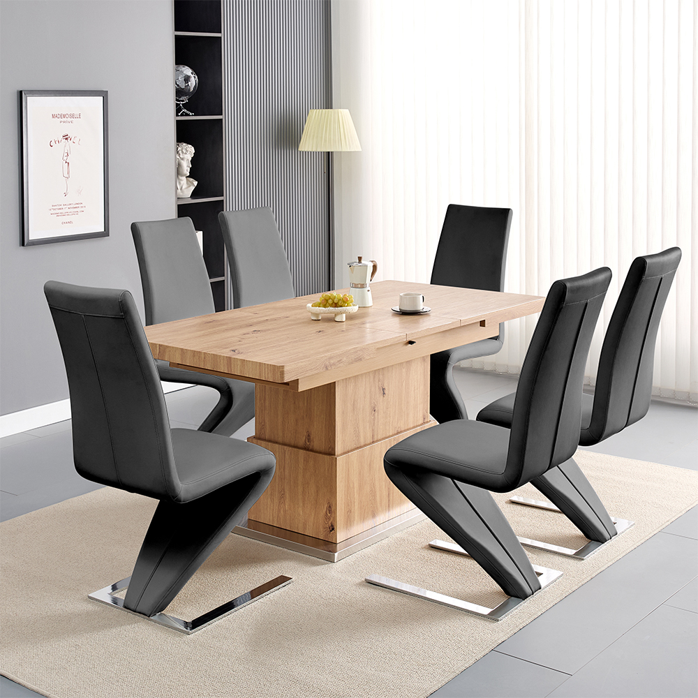 Read more about Elgin convertible sonoma oak dining table 6 demi grey chairs