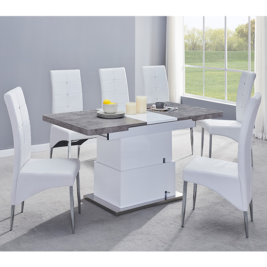 Elgin extending concrete white dining table 6 white vesta chairs £999.