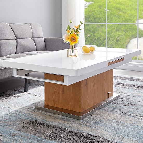 Elgin Extending Gloss Coffee To Dining Table In White And Oak_4