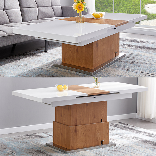 Product photograph of Elgin Extending White Gloss Coffee To Dining Table In Oak from Furniture in Fashion