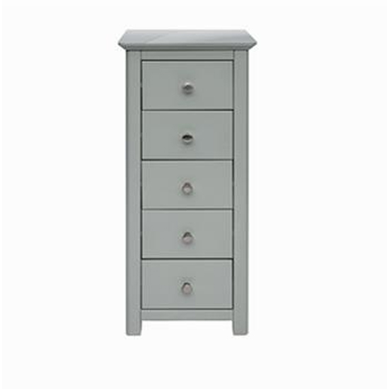 Elgin Glass Top Narrow Chest Of Drawers In Grey With 5 Drawers FiF