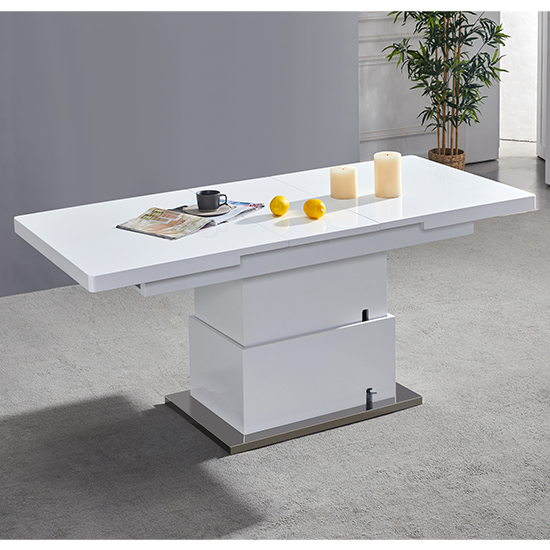 Elgin Convertible White Gloss Dining Table 6 Gia Black Chairs
