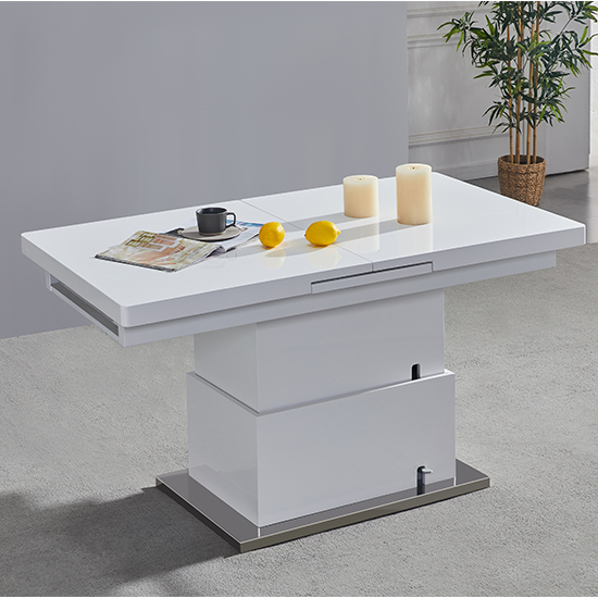 Elgin Convertible White Gloss Dining Table 6 Gia Black Chairs