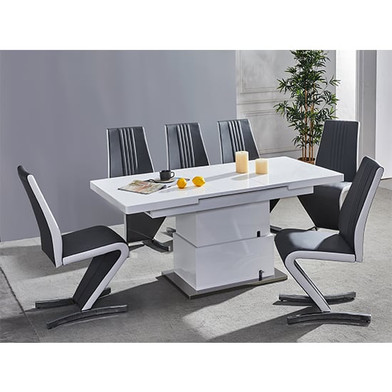 Product photograph of Elgin Convertible White Gloss Dining Table 6 Gia Black Chairs from Furniture in Fashion