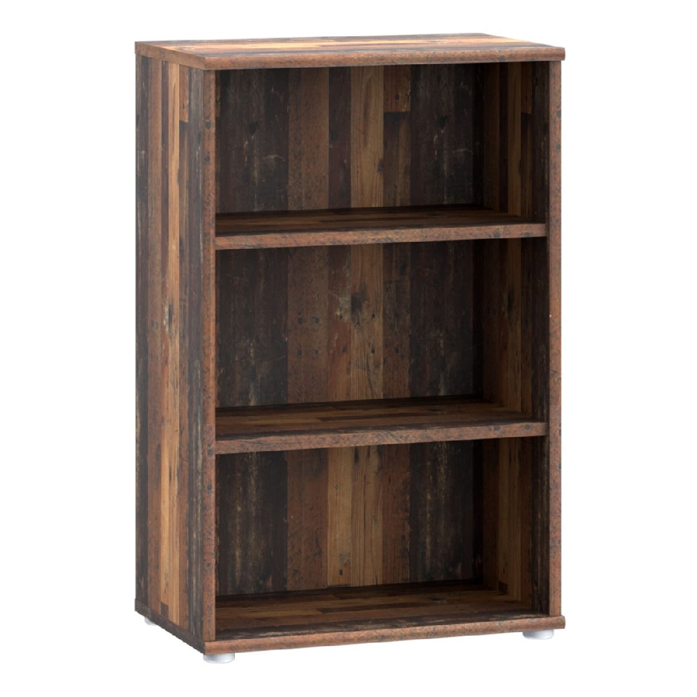 Elgin Wooden Low Narrow Bookcase With 3 Shelves In Vintage Oak