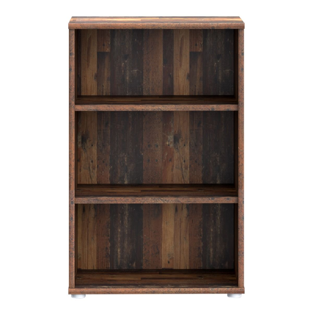 Elgin Wooden Low Narrow Bookcase With 3 Shelves In Vintage Oak