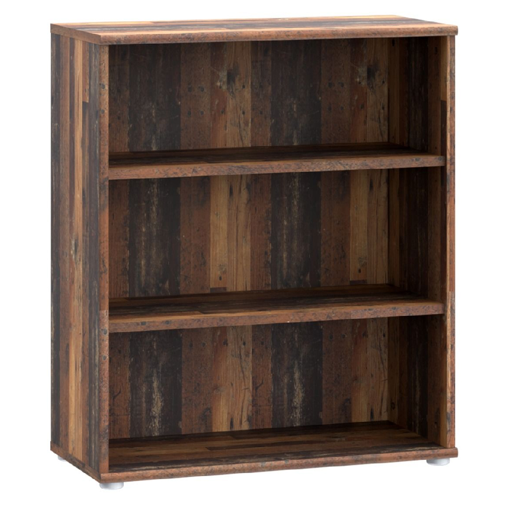 Elgin Wooden Low Wide Bookcase With 3 Shelves In Vintage Oak