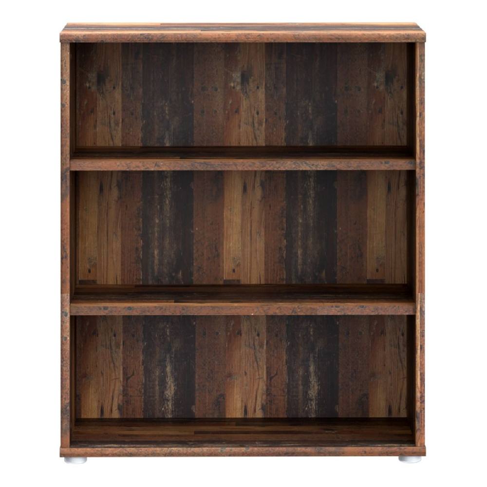 Elgin Wooden Low Wide Bookcase With 3 Shelves In Vintage Oak