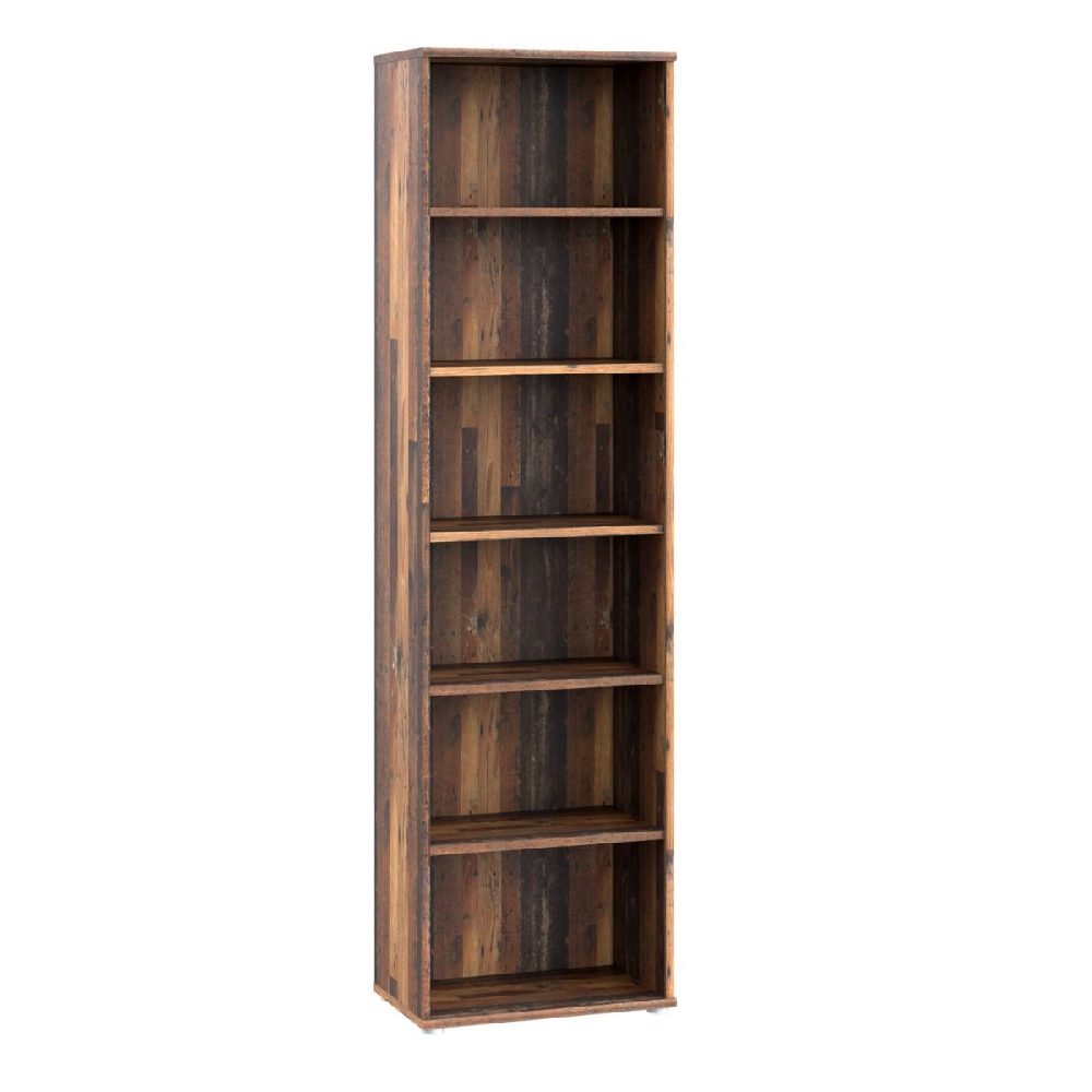 Elgin Wooden Narrow Bookcase With 6 Shelves In Vintage Oak