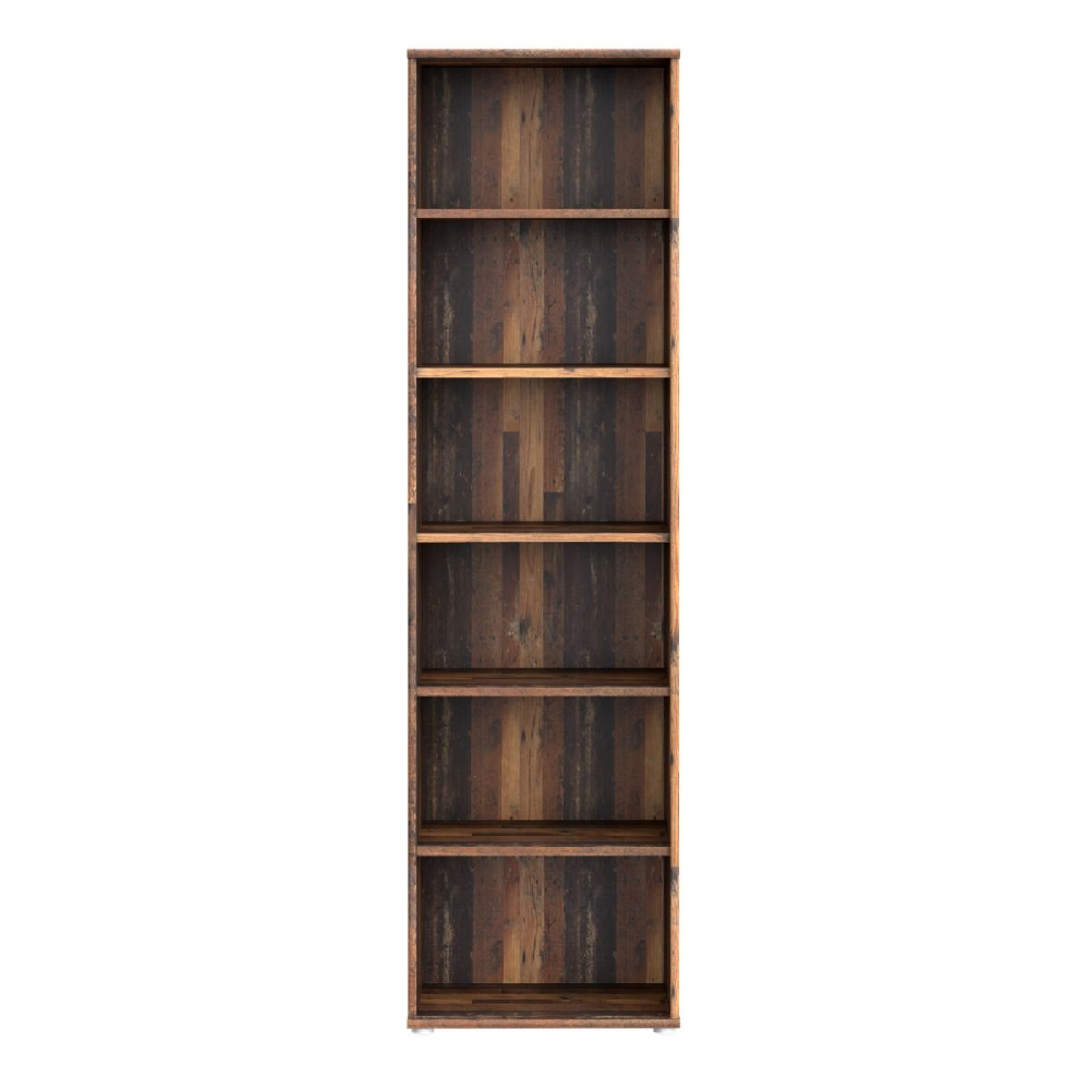 Elgin Wooden Narrow Bookcase With 6 Shelves In Vintage Oak