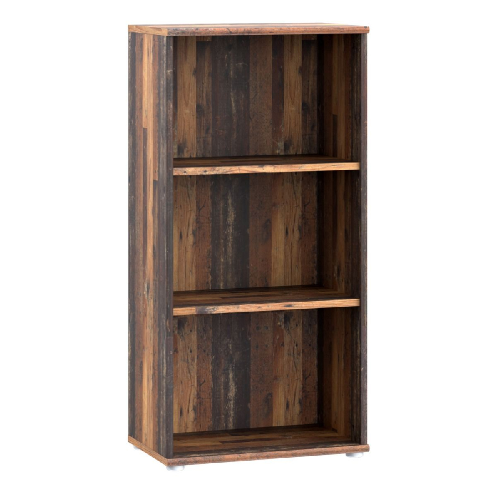 Elgin Wooden Tall Narrow Bookcase With 3 Shelves In Vintage Oak