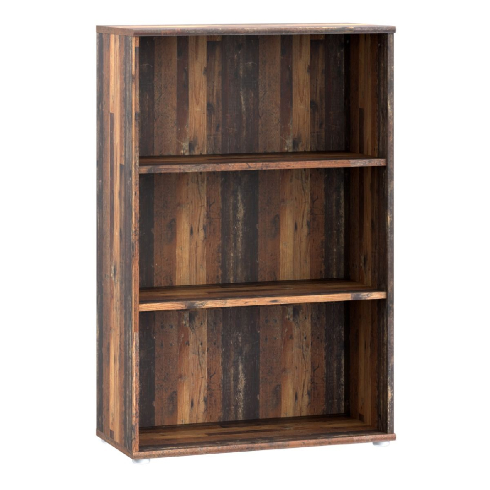 Elgin Wooden Tall Wide Bookcase With 3 Shelves In Vintage Oak