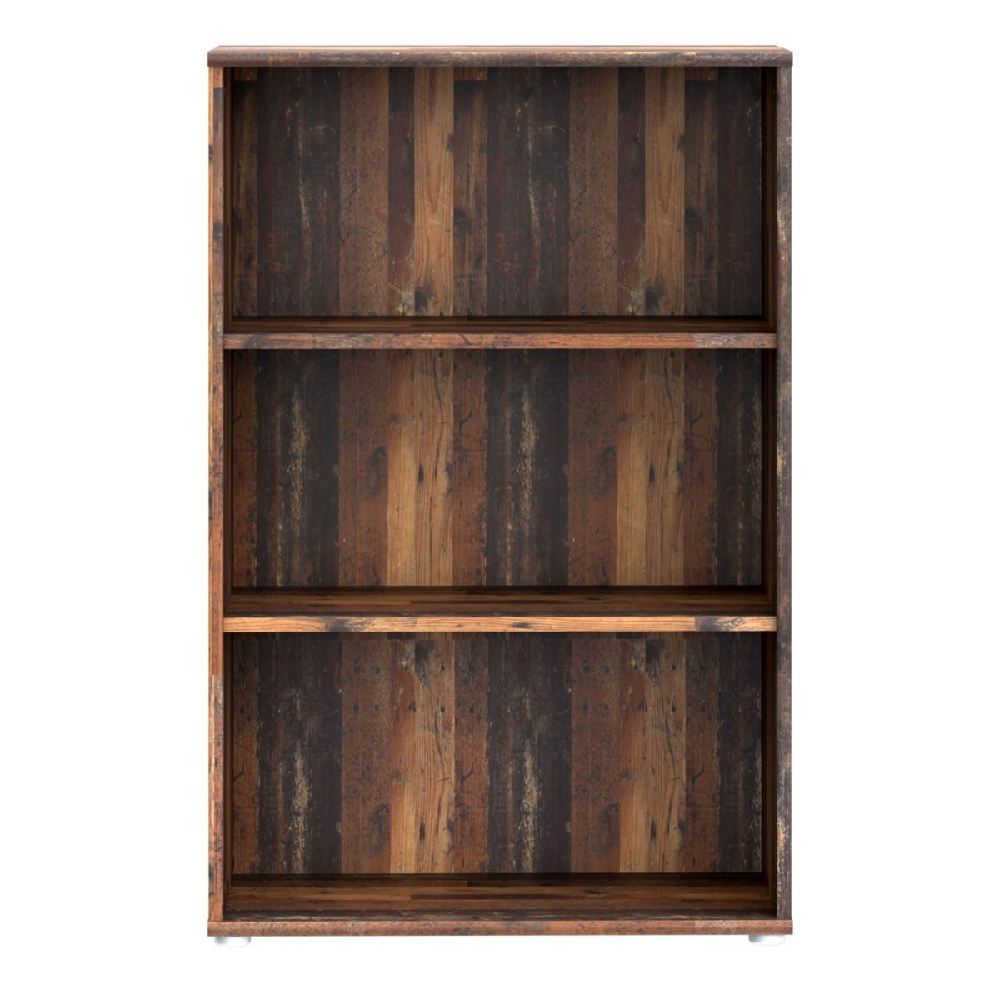Elgin Wooden Tall Wide Bookcase With 3 Shelves In Vintage Oak