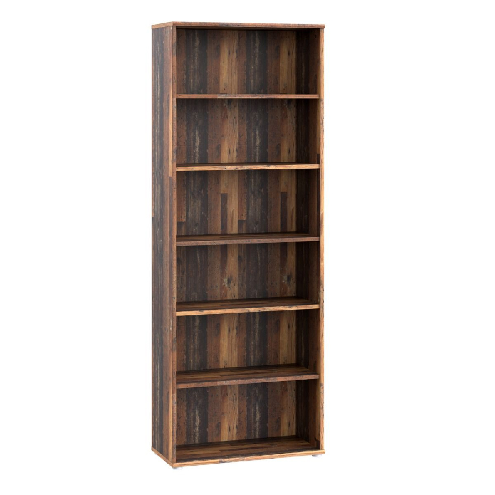 Elgin Wooden Wide Bookcase With 6 Shelves In Vintage Oak