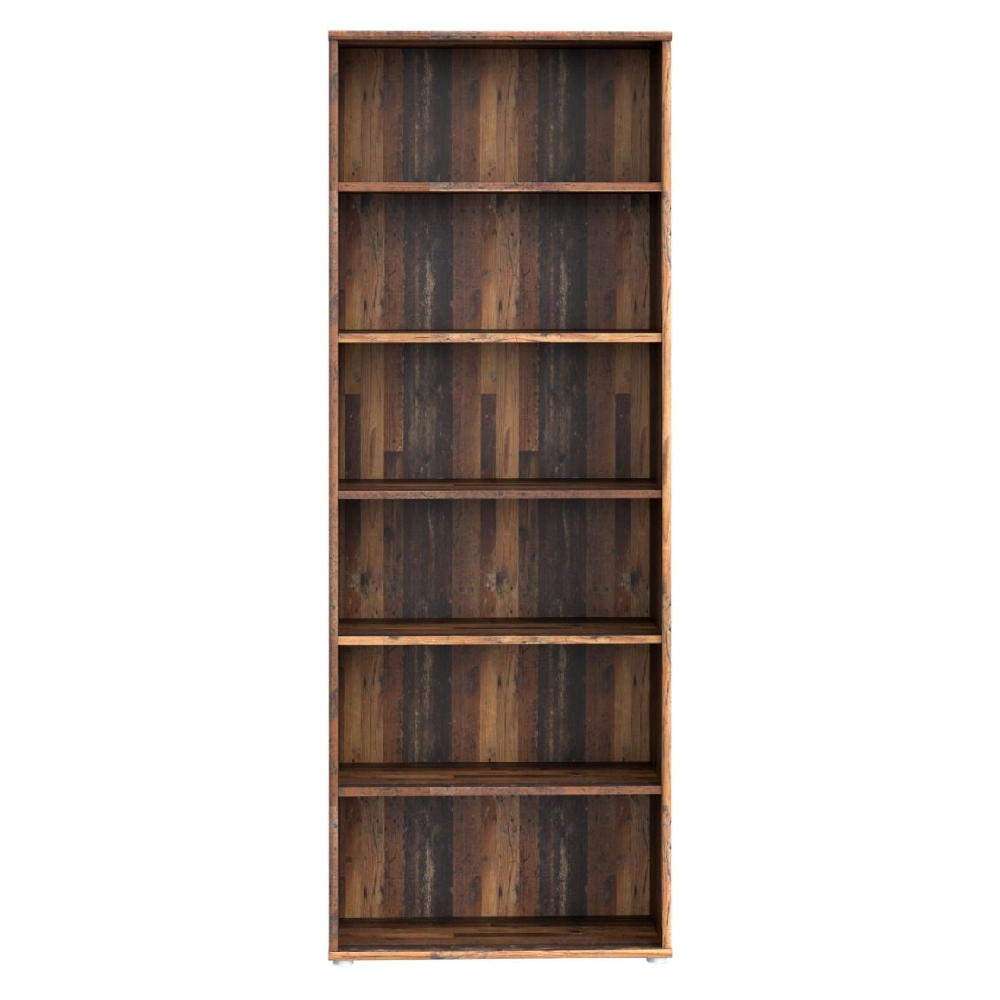 Elgin Wooden Wide Bookcase With 6 Shelves In Vintage Oak