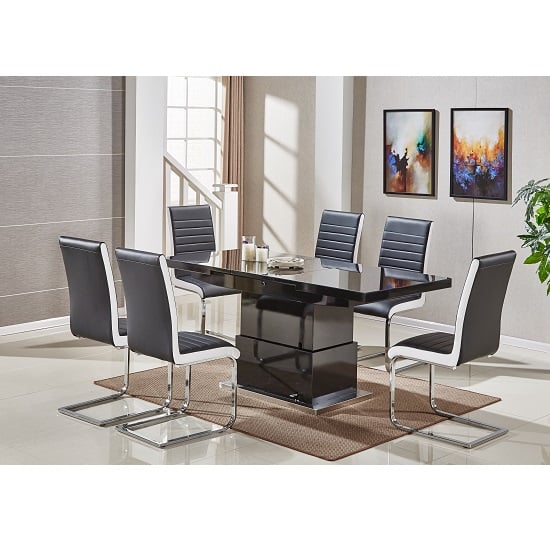 Elgin Convertible Black Gloss Dining Table 6 Symphoney Chairs