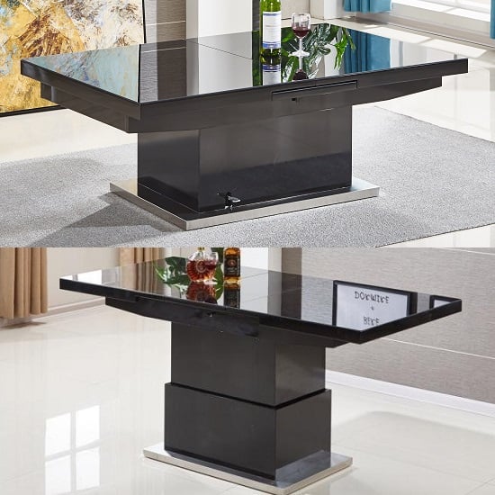 Product photograph of Elgin Extending Glass Top Gloss Coffee To Dining Table In Black from Furniture in Fashion