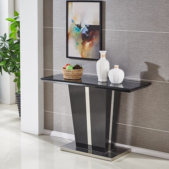 Memphis Console Table In Black High Gloss With Glass Top