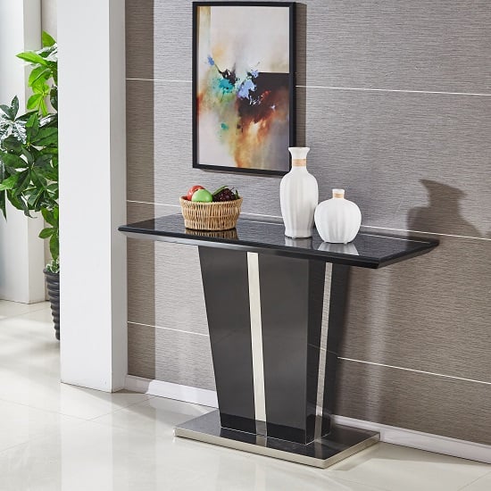 Product photograph of Memphis High Gloss Console Table In Black With Glass Top from Furniture in Fashion