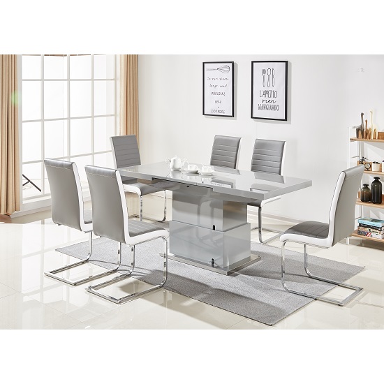 Read more about Elgin convertible grey gloss dining table 6 symphony chairs