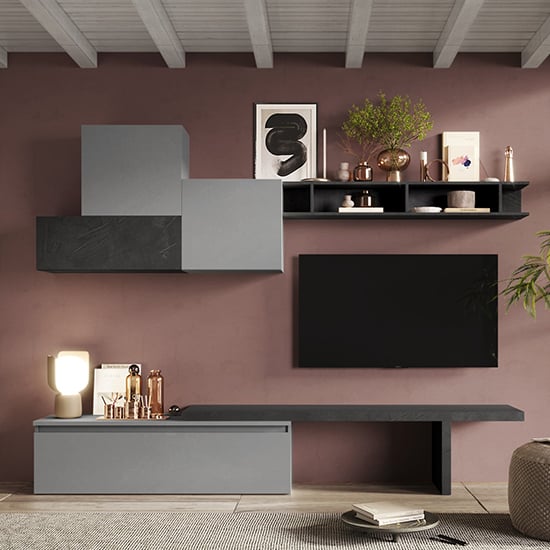 Read more about Elia wooden entertainment unit in slate and lead