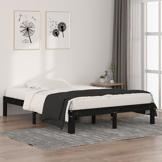 Eliada Solid Pinewood Double Bed In Black