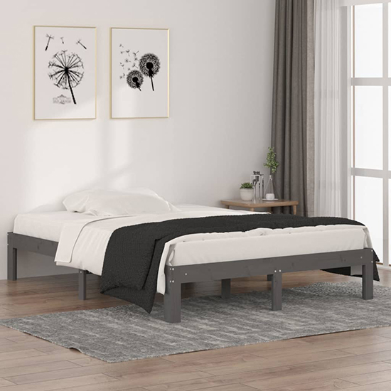 Eliada Solid Pinewood Double Bed In Grey