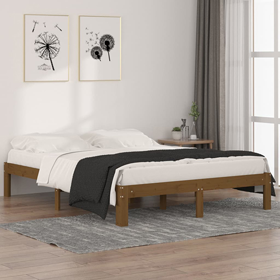 Eliada Solid Pinewood King Size Bed In Honey Brown_1