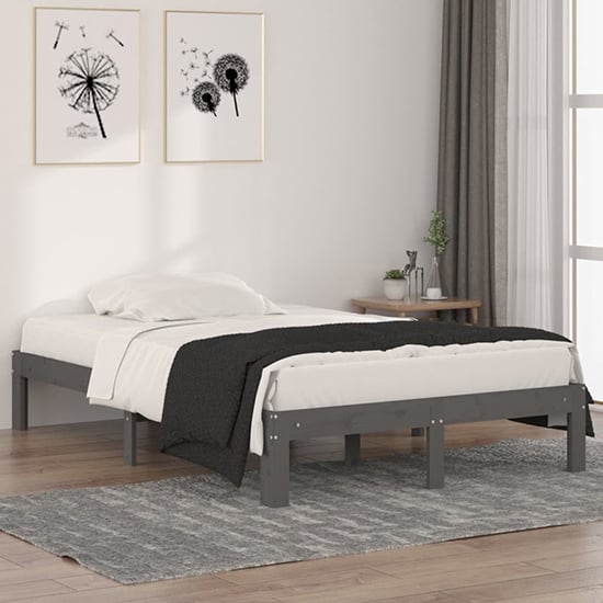 Eliada Solid Pinewood Small Double Bed In Grey