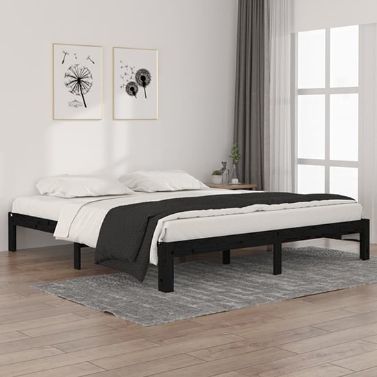 Eliada Solid Pinewood Super King Size Bed In Black