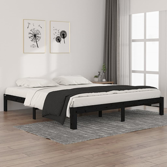 Eliada Solid Pinewood Super King Size Bed In Black Furniture in Fashion