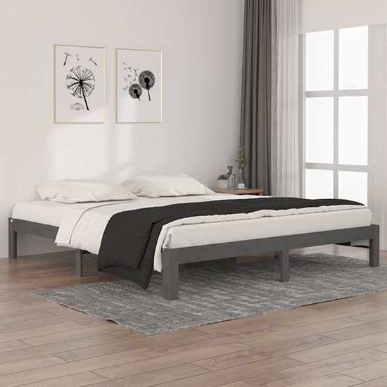 Eliada Solid Pinewood Super King Size Bed In Grey Furniture in Fashion