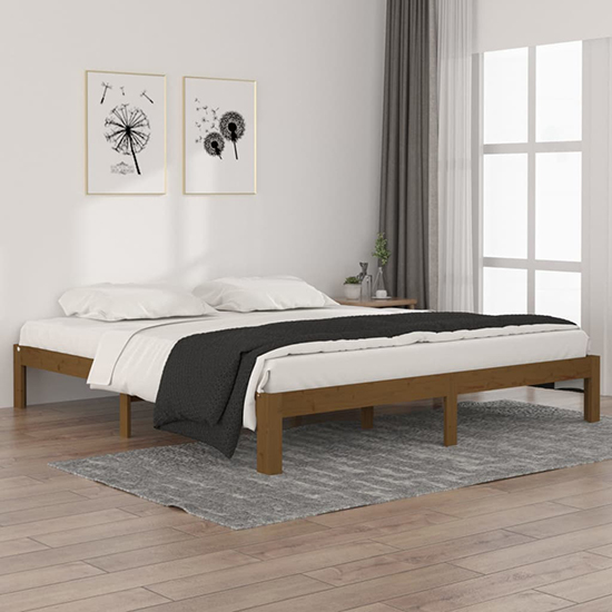 Eliada Solid Pinewood Super King Size Bed In Honey Brown_1